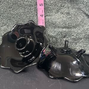 Fenton Black Lotus Amethyst 3 Toed Stacking Candlestick Holders